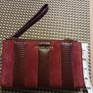 Michael Kors Wine Red Suede & Textured Leather Wristlet